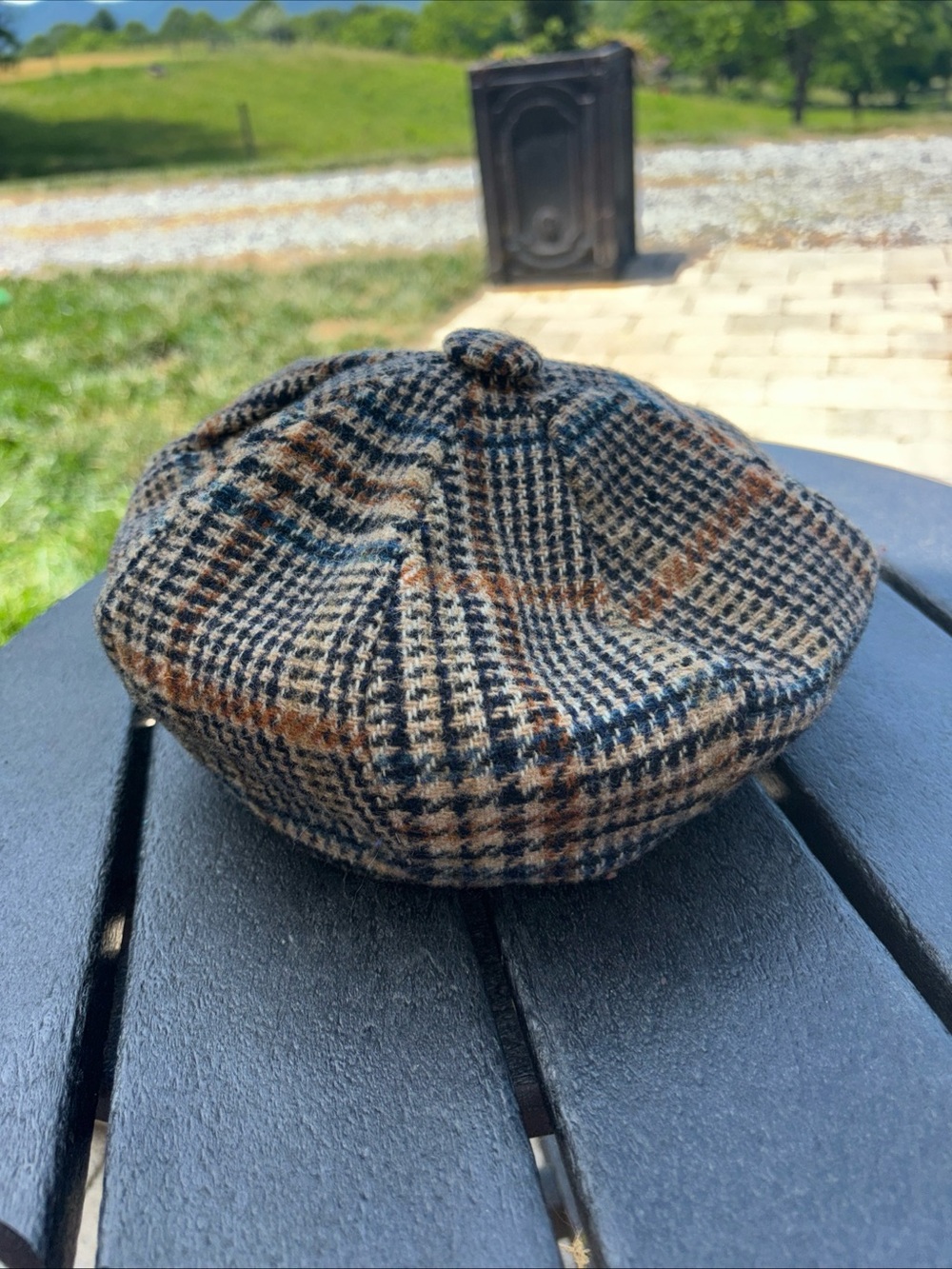 Vintage Stetson Glen Plaid Brown & Navy Plaid Newsboy Cap - Men Size 7 - Picture 6 of 11